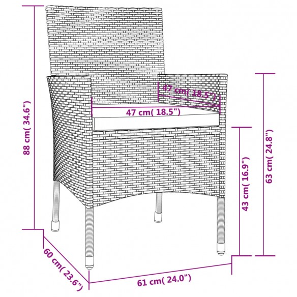 Chaises de jardin avec coussins 4 pcs Résine tressée Noir