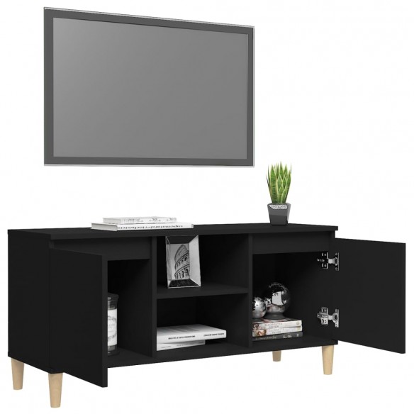 Meuble TV avec pieds en bois massif Noir 103,5x35x50 cm