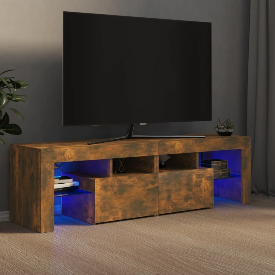 Meuble TV avec lumières LED Chêne fumé 140x36,5x40 cm