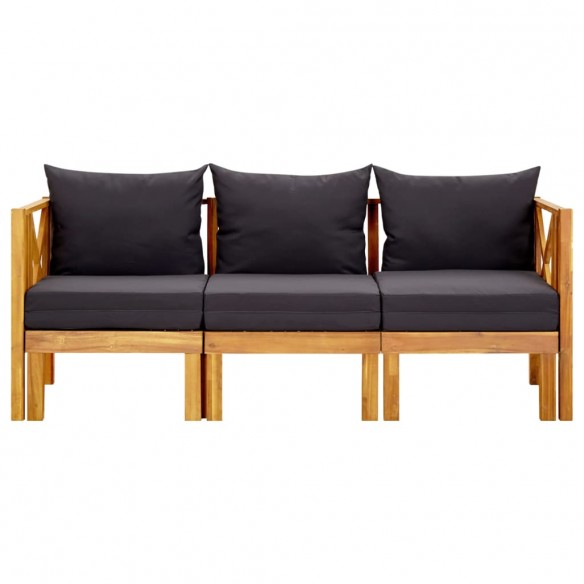 Banc de jardin 3 places et coussins 179 cm Bois d'acacia massif