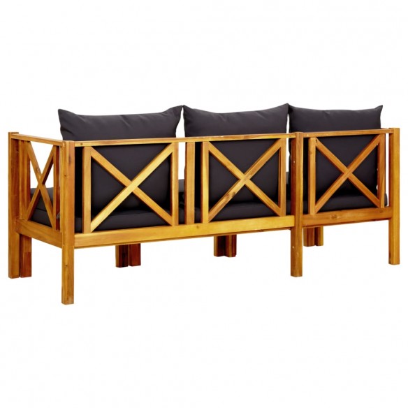 Banc de jardin 3 places et coussins 179 cm Bois d'acacia massif