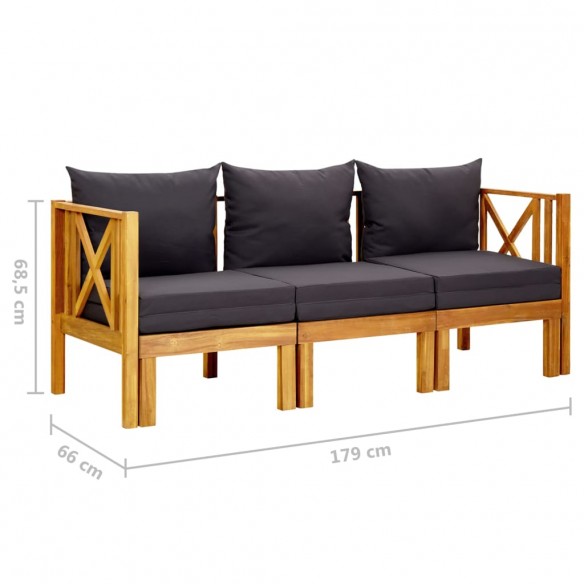 Banc de jardin 3 places et coussins 179 cm Bois d'acacia massif