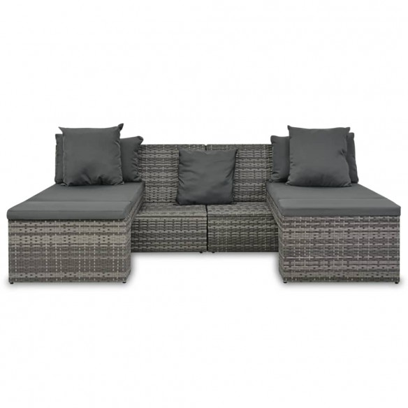 Salon de jardin 4 pcs avec coussins Résine tressée Gris