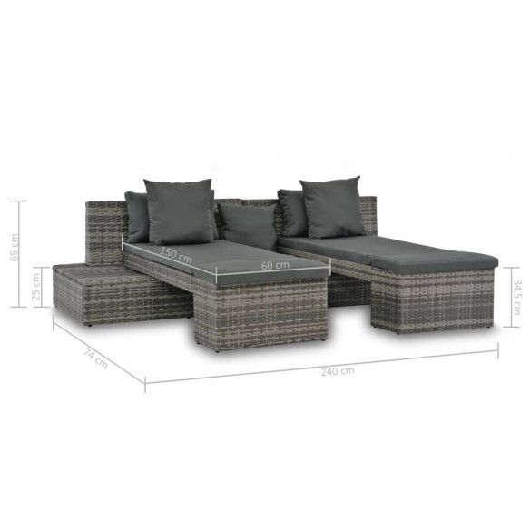 Salon de jardin 4 pcs avec coussins Résine tressée Gris