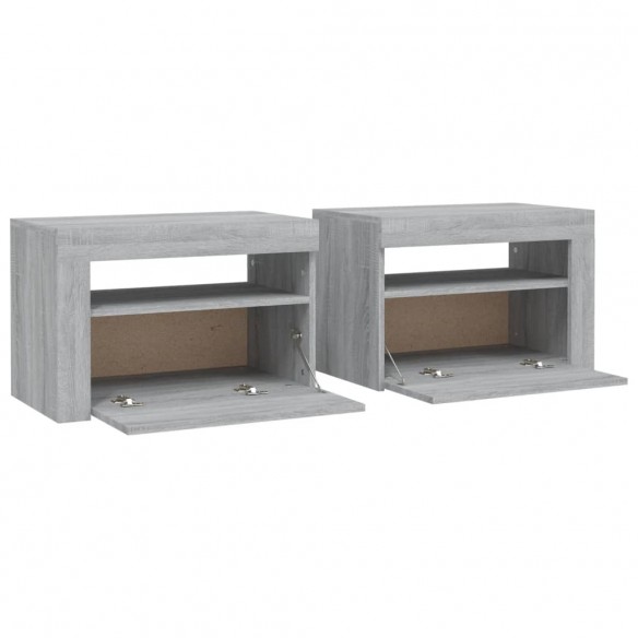 Tables de chevet 2 pcs avec LED sonoma gris 60x35x40 cm