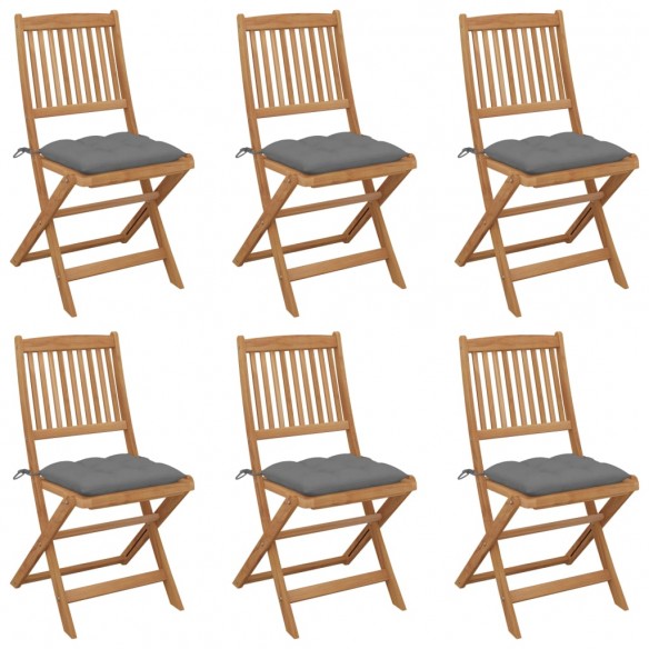 Chaises pliables de jardin 6 pcs avec coussins Bois d'acacia