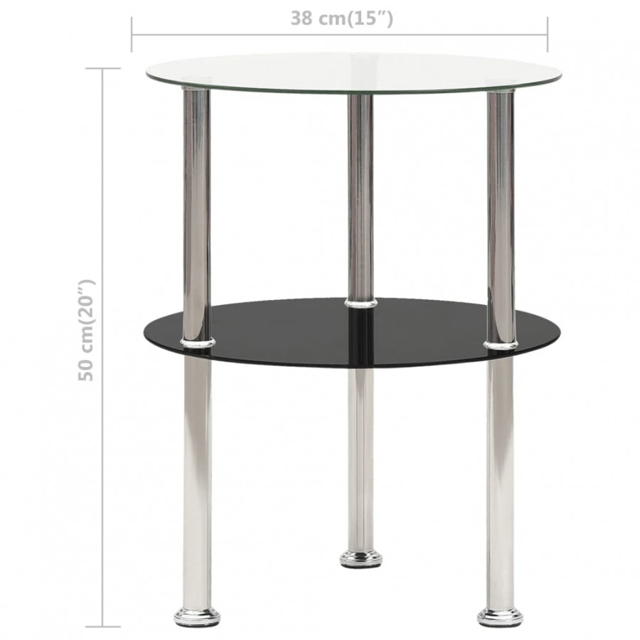 Table d'appoint 2 niveaux Transparent et noir 38cm Verre trempé
