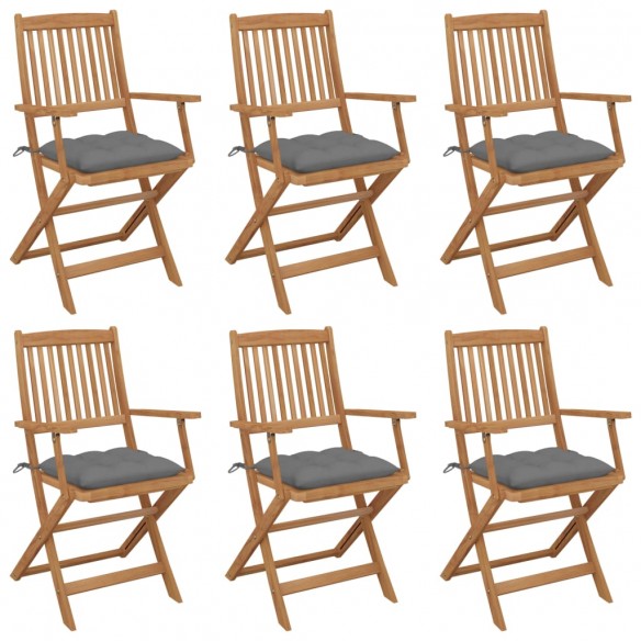 Chaises pliables de jardin 6 pcs avec coussins Bois d'acacia