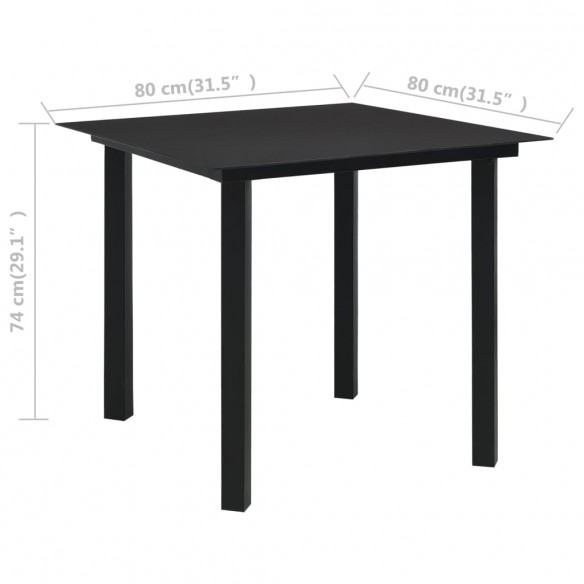 Table à dîner de jardin Noir 80x80x74 cm Acier et verre