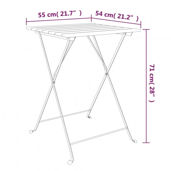 Table de bistro pliante 55x54x71cm Bois acacia solide et acier