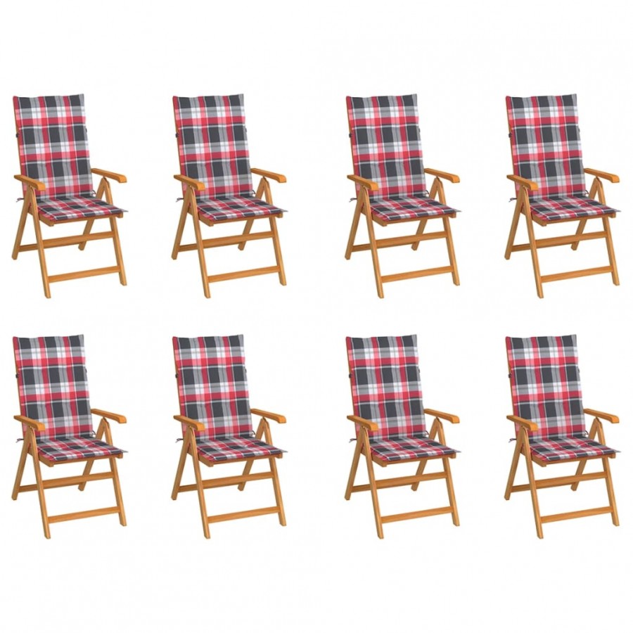 Chaises inclinables de jardin avec coussins 8 pcs Teck solide