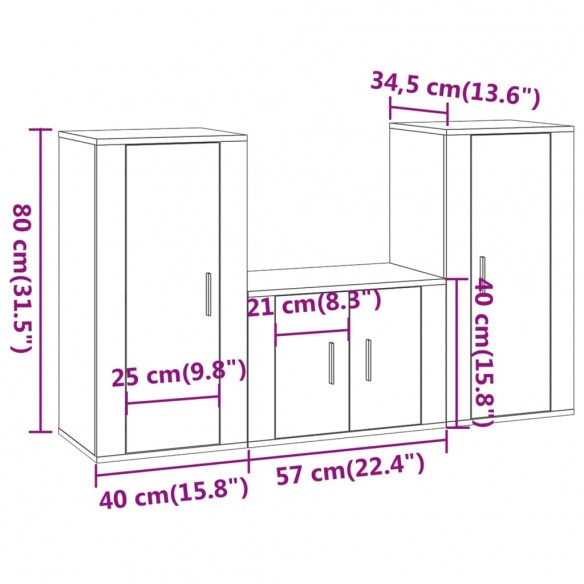 Ensemble de meubles TV 3 pcs Chêne sonoma Bois d'ingénierie