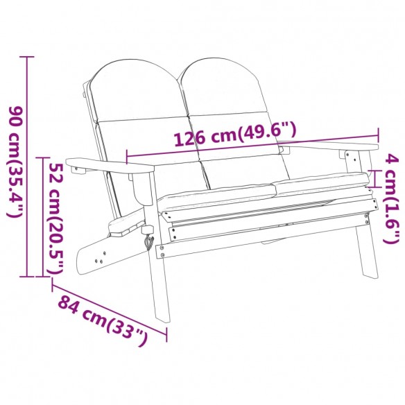 Banc de jardin Adirondack et coussins 126 cm bois massif acacia