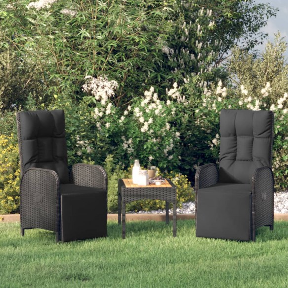 Chaises inclinables de jardin 2pcs et table noir résine tressée