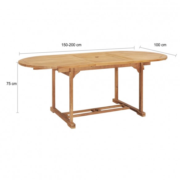 Table de jardin extensible 150-200x100x75 cm Teck solide