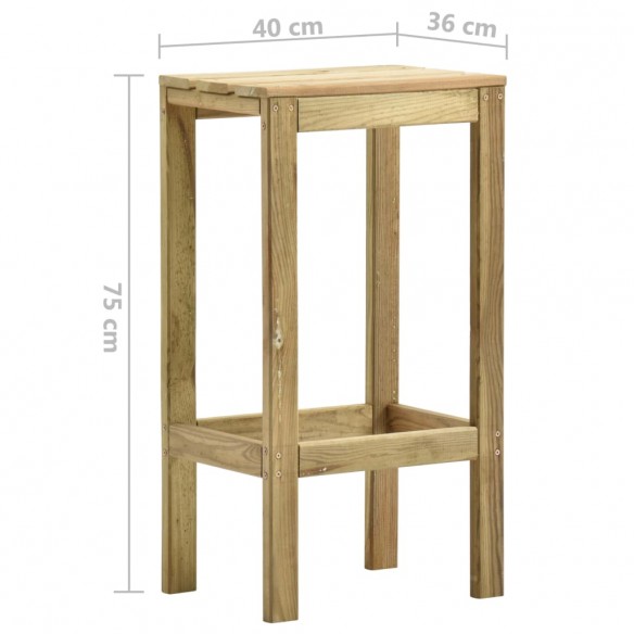 Tabourets de bar de jardin 2 pcs Bois de pin imprégné