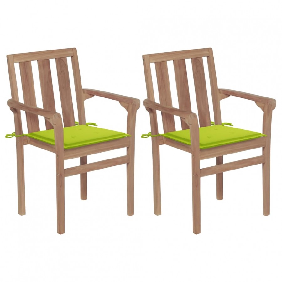 Chaises de jardin 2 pcs avec coussins vert vif Bois de teck