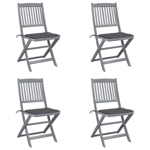 Chaises pliables d'extérieur 4 pcs avec coussins Bois d'acacia