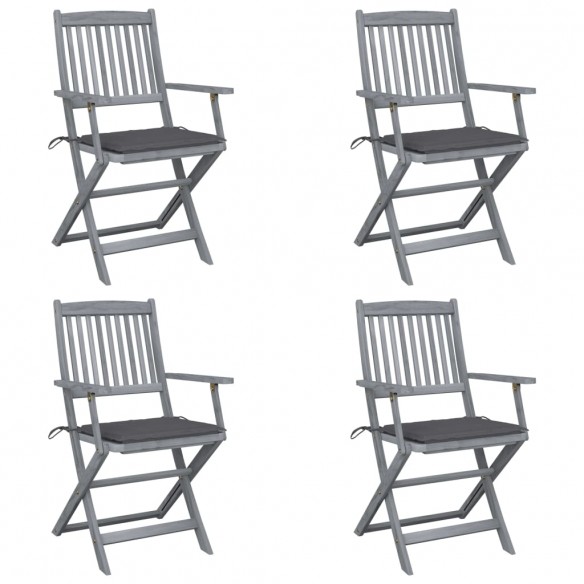 Chaises pliables d'extérieur 4 pcs avec coussins Bois d'acacia