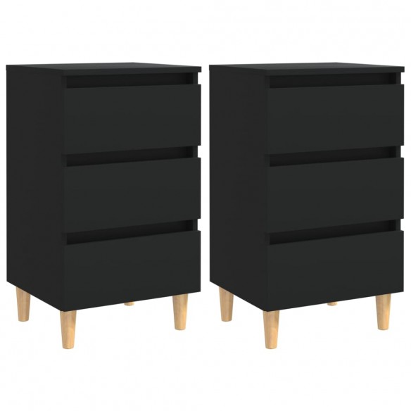 Tables de chevet avec pieds en bois 2 pcs Noir 40x35x69 cm