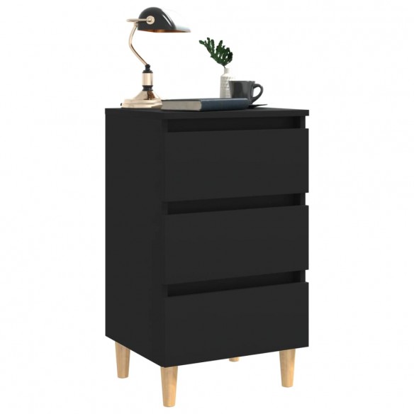 Tables de chevet avec pieds en bois 2 pcs Noir 40x35x69 cm