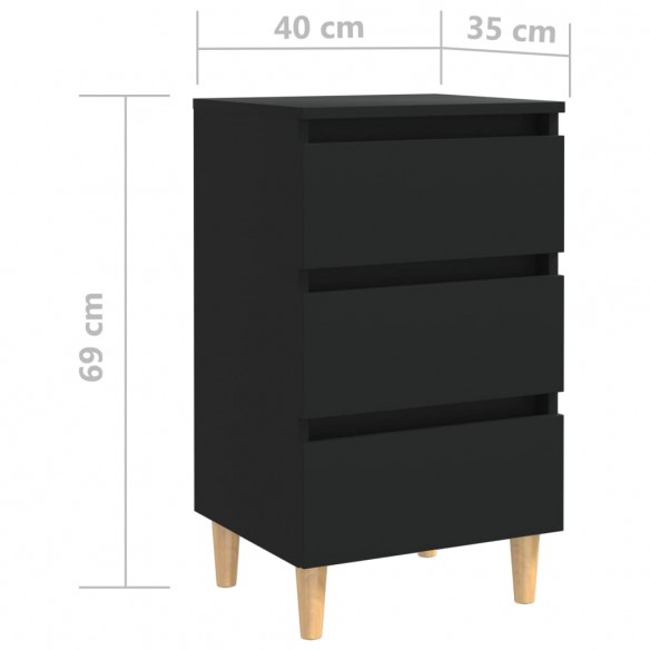 Tables de chevet avec pieds en bois 2 pcs Noir 40x35x69 cm