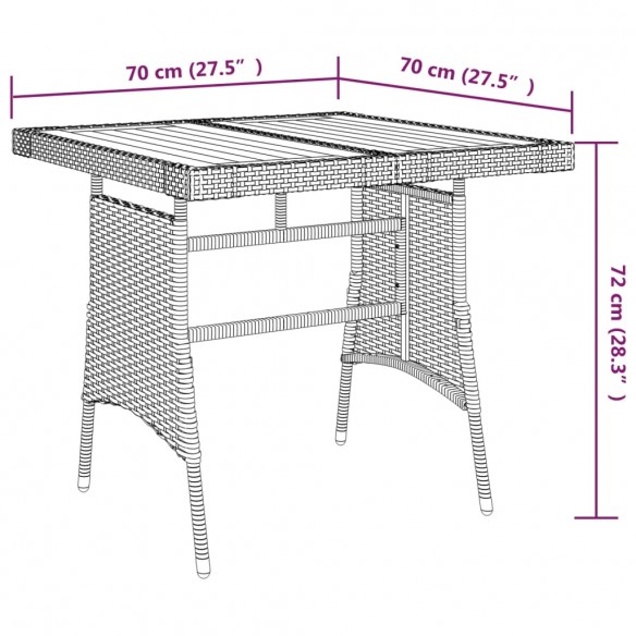 Table de jardin Noir 70x70x72 cm Résine tressée et acacia