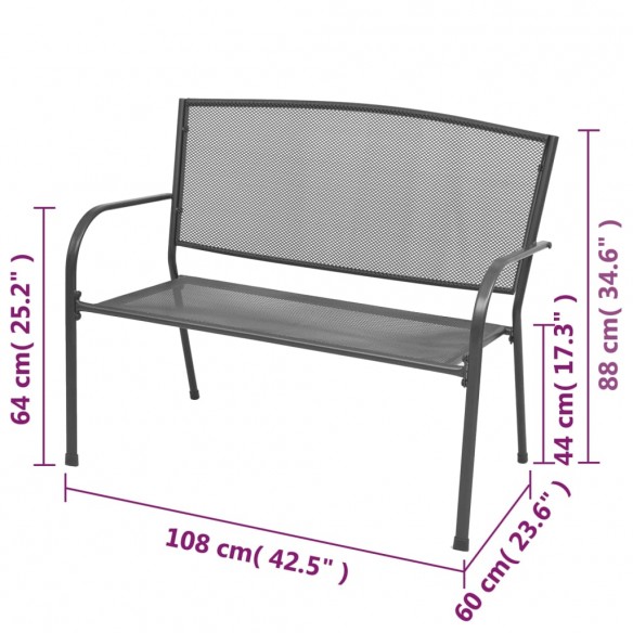 Banc de jardin 108 cm Acier et maille Anthracite