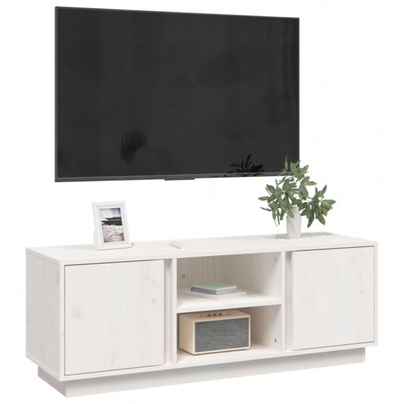 Meuble TV Blanc 110x35x40,5 cm Bois de pin massif