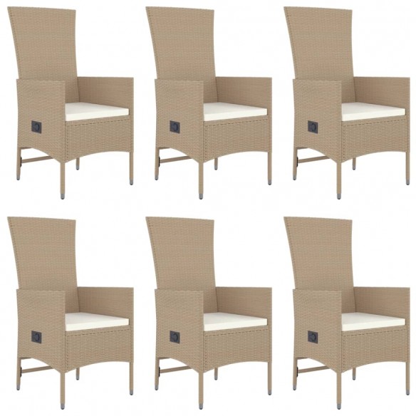 Ensemble à manger de jardin et coussins 7 pcs beige poly rotin