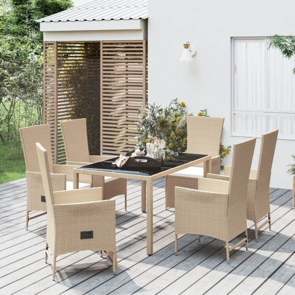 Ensemble à manger de jardin et coussins 7 pcs beige poly rotin