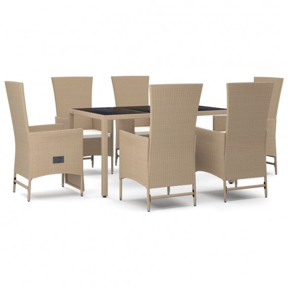 Ensemble à manger de jardin et coussins 7 pcs beige poly rotin