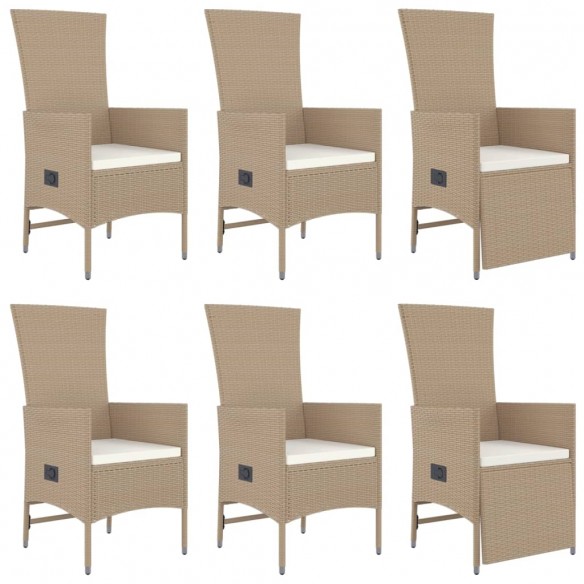 Ensemble à manger de jardin et coussins 7 pcs beige poly rotin