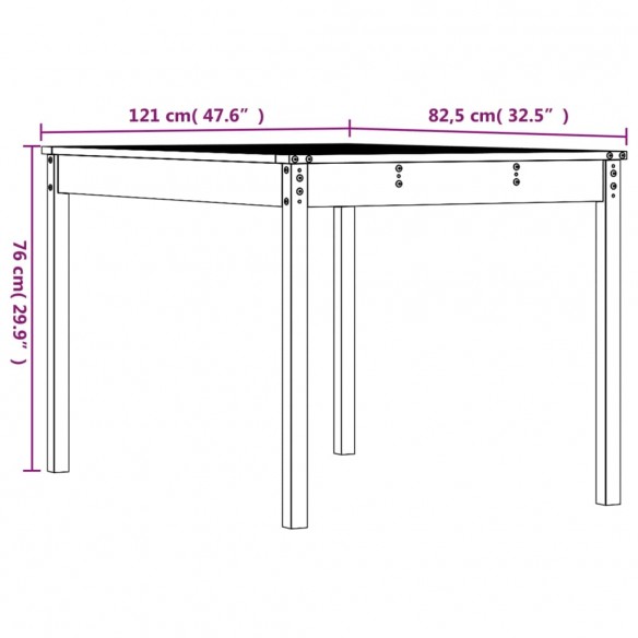 Table de jardin 121x82,5x76 cm bois massif de pin