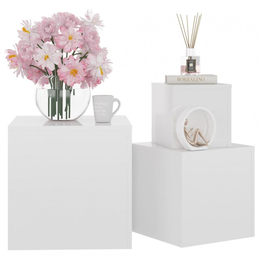 Tables d'appoint 3 pcs Blanc brillant Aggloméré