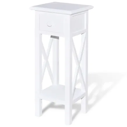 Table d'appoint avec tiroir Blanc 2