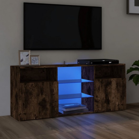 Meuble TV avec lumières LED Chêne fumé 120x30x50 cm