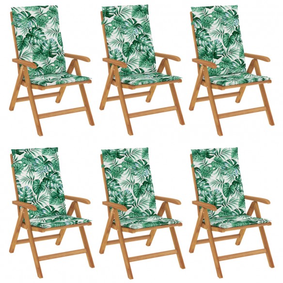 Chaises de jardin inclinables et coussins lot de 6 bois teck