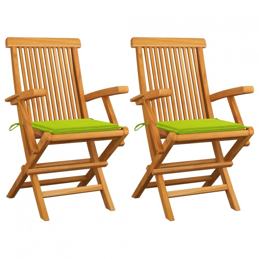 Chaises de jardin avec coussins vert vif 2 pcs Bois de teck