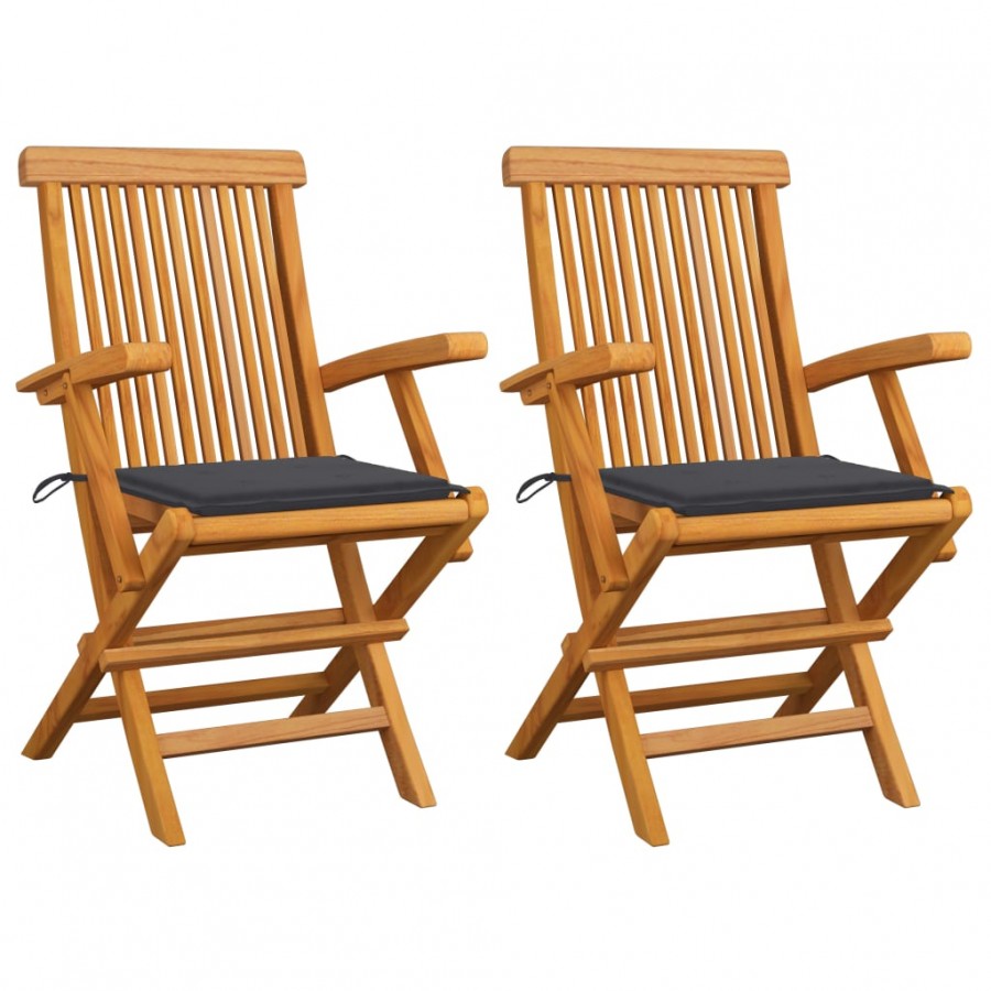 Chaises de jardin avec coussins anthracite 2 pcs Bois de teck