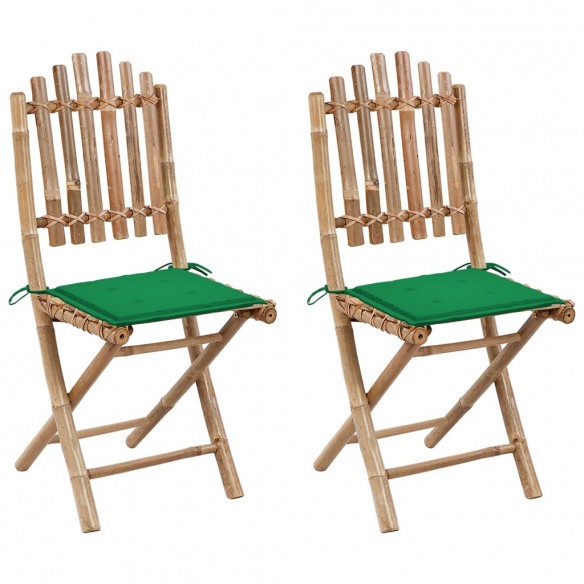 Chaises pliables de jardin 2 pcs avec coussins Bambou