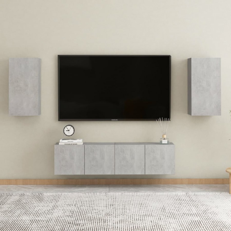 Ensemble de meubles TV 4 pcs Gris béton Aggloméré