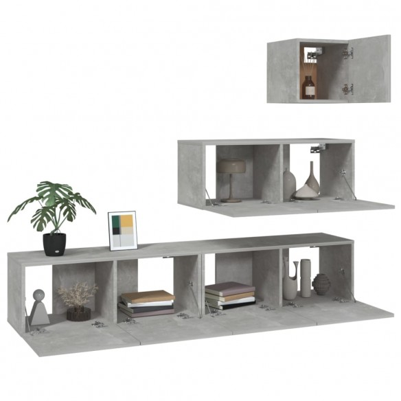 Ensemble de meubles TV 4 pcs Gris béton Bois d'ingénierie