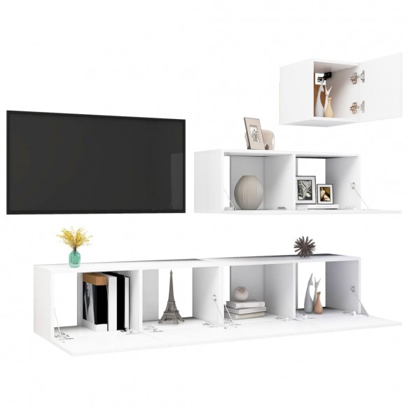 Ensemble de meuble TV 4 pcs Blanc Aggloméré