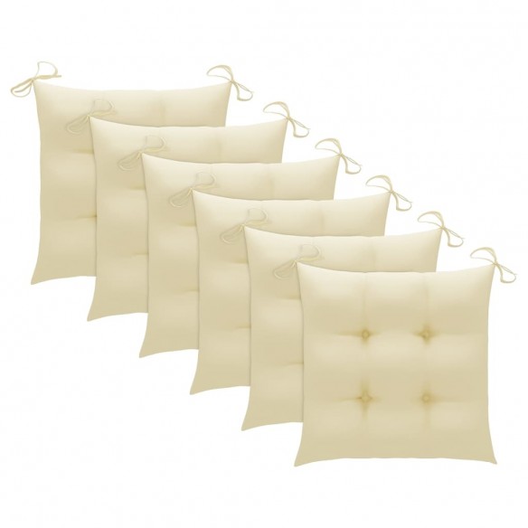 Chaises de jardin 6 pcs avec coussins blanc crème Teck solide