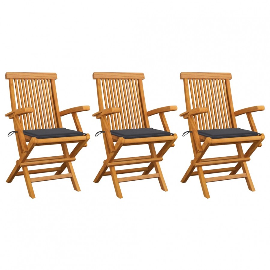 Chaises de jardin avec coussins anthracite 3 pcs Bois de teck