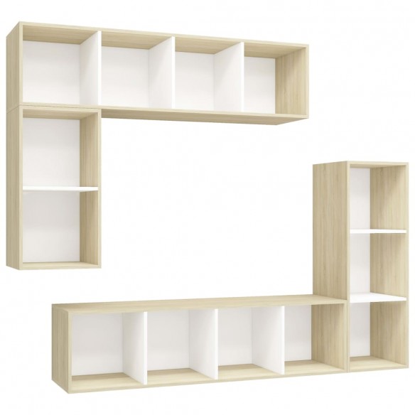 Ensemble meubles TV 4 pcs Blanc/chêne sonoma Bois d'ingénierie