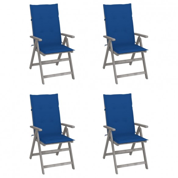 Chaises inclinables de jardin 4 pcs avec coussins Bois d'acacia