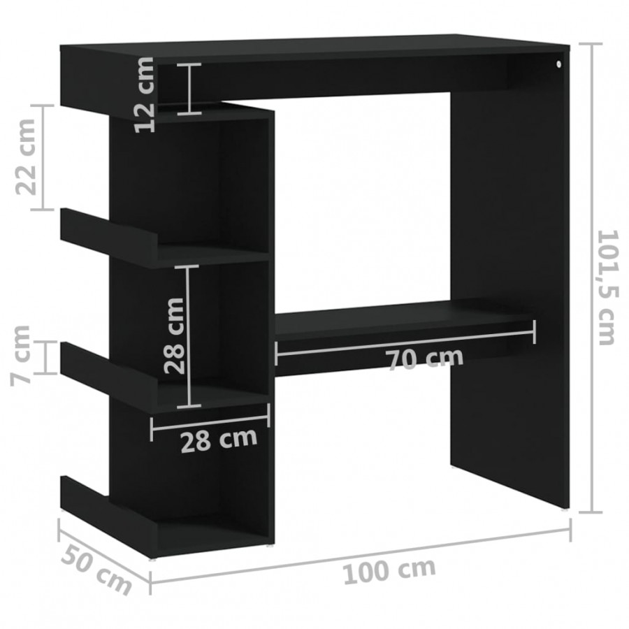 Table de bar étagère de rangement Noir 100x50x101,5 cm Table de bar étagère de rangement Noir 100x50x101,5 cm