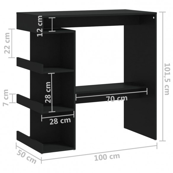 Table de bar étagère de rangement Noir 100x50x101,5 cm